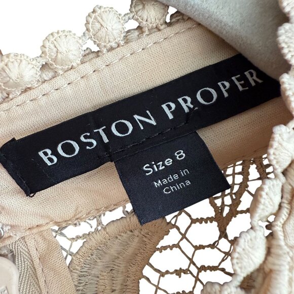 NWT Boston Proper Sheer Lace Belted Button Front Dress Women's 8 Beige - Picture 7 of 14
